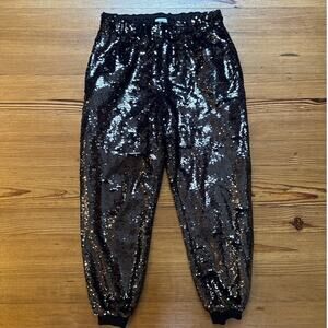 LOFT The Original black sequin pull on elastic waist jogger pants SIZE M